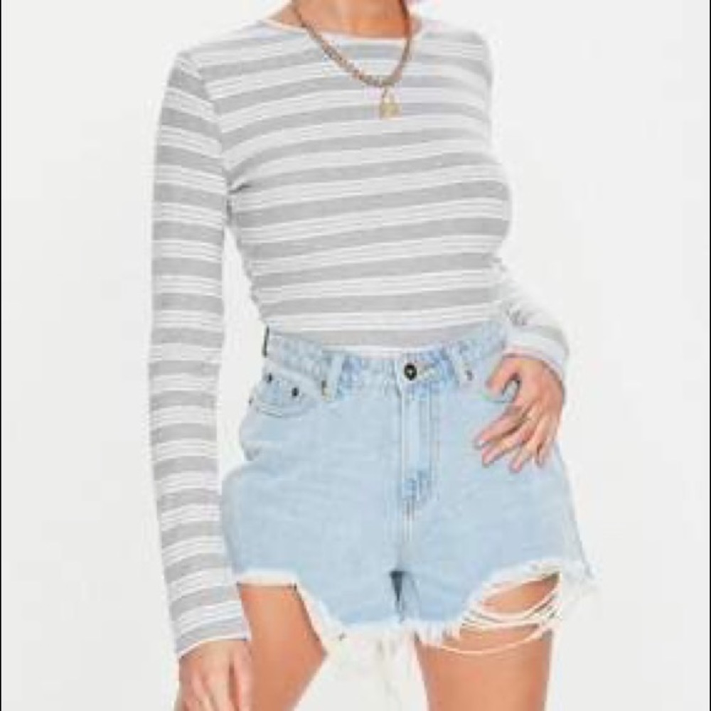 Nasty Gal Grey Stripe Crew Neck Long Sleeve